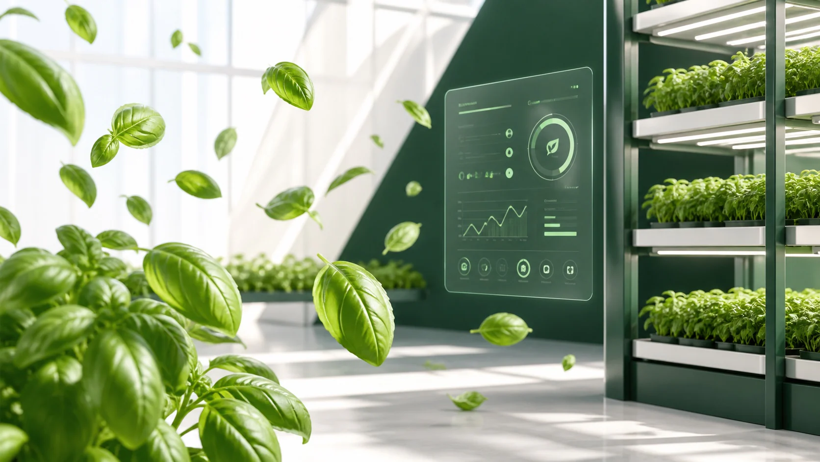 Frischwuchs Kampagnenmotiv mit Basilikum und Vertical-Farm-System