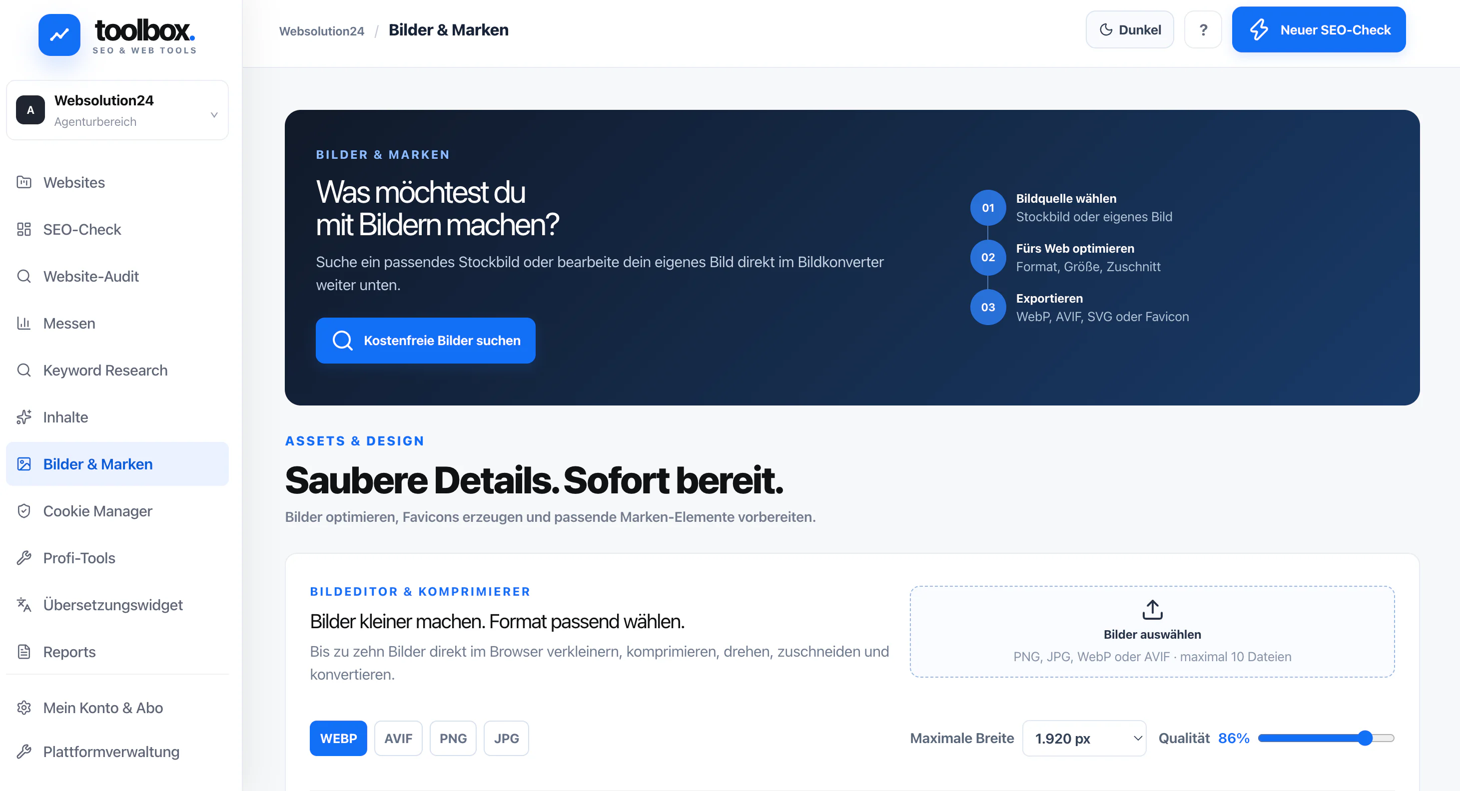 Bereich Bilder und Marken in der WebSolution24 Toolbox