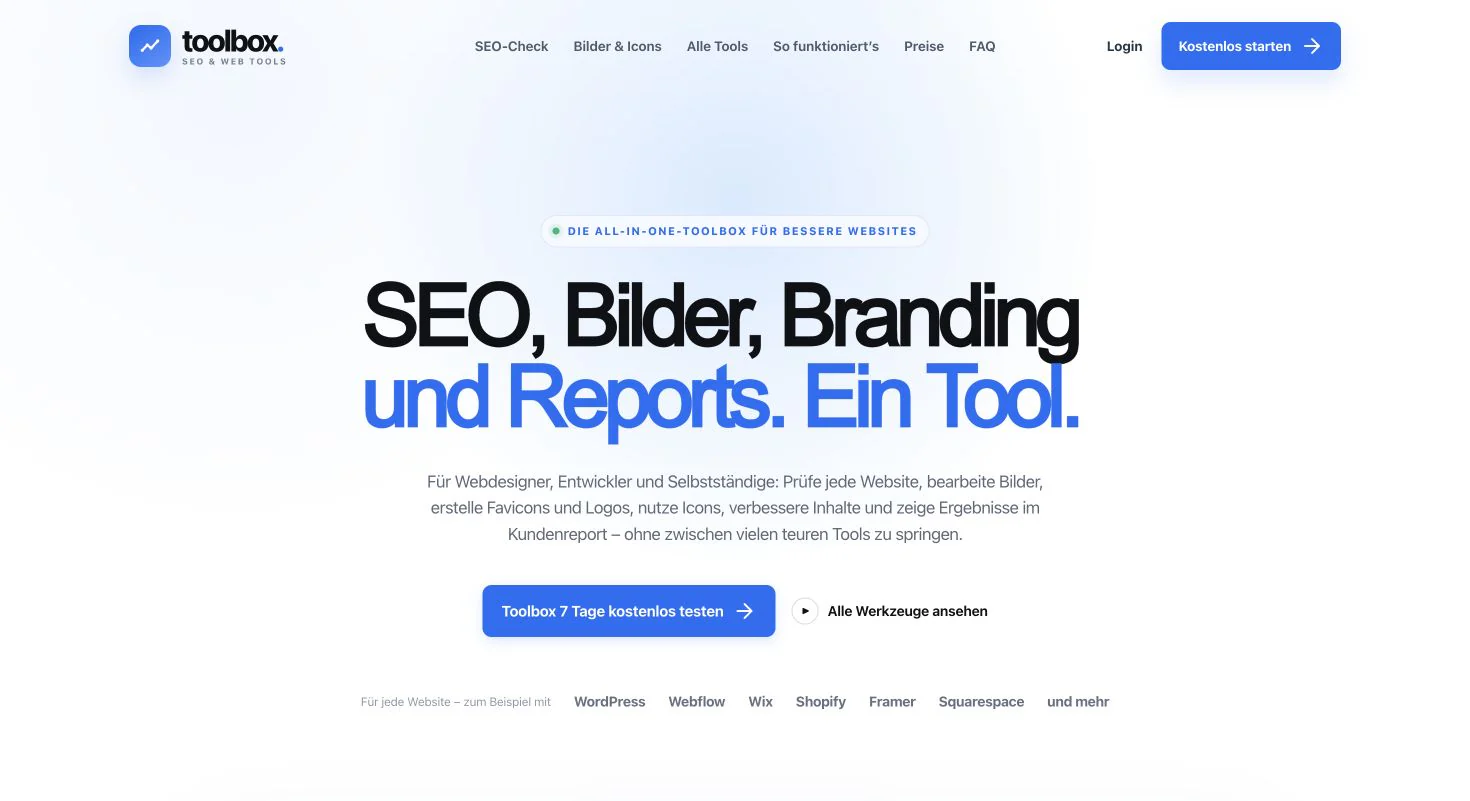 Landingpage der WebSolution24 Toolbox