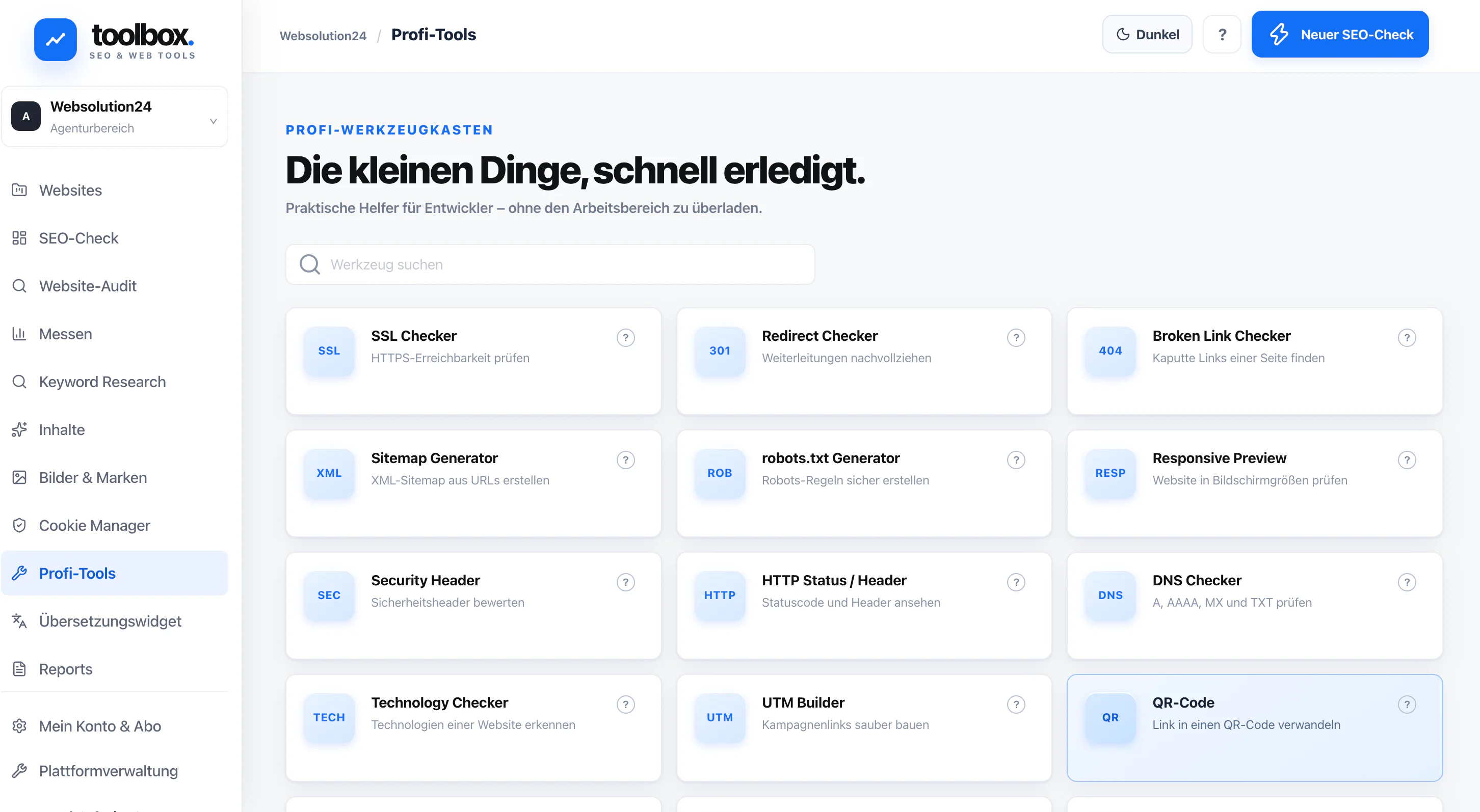 Profi-Werkzeugkasten in der WebSolution24 Toolbox